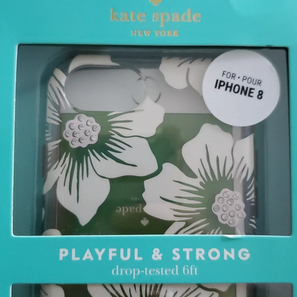 Kate Spade Clear Floral iPhone‎ 6 6s 7 8 Hardshell Protective Case Rhinestones
